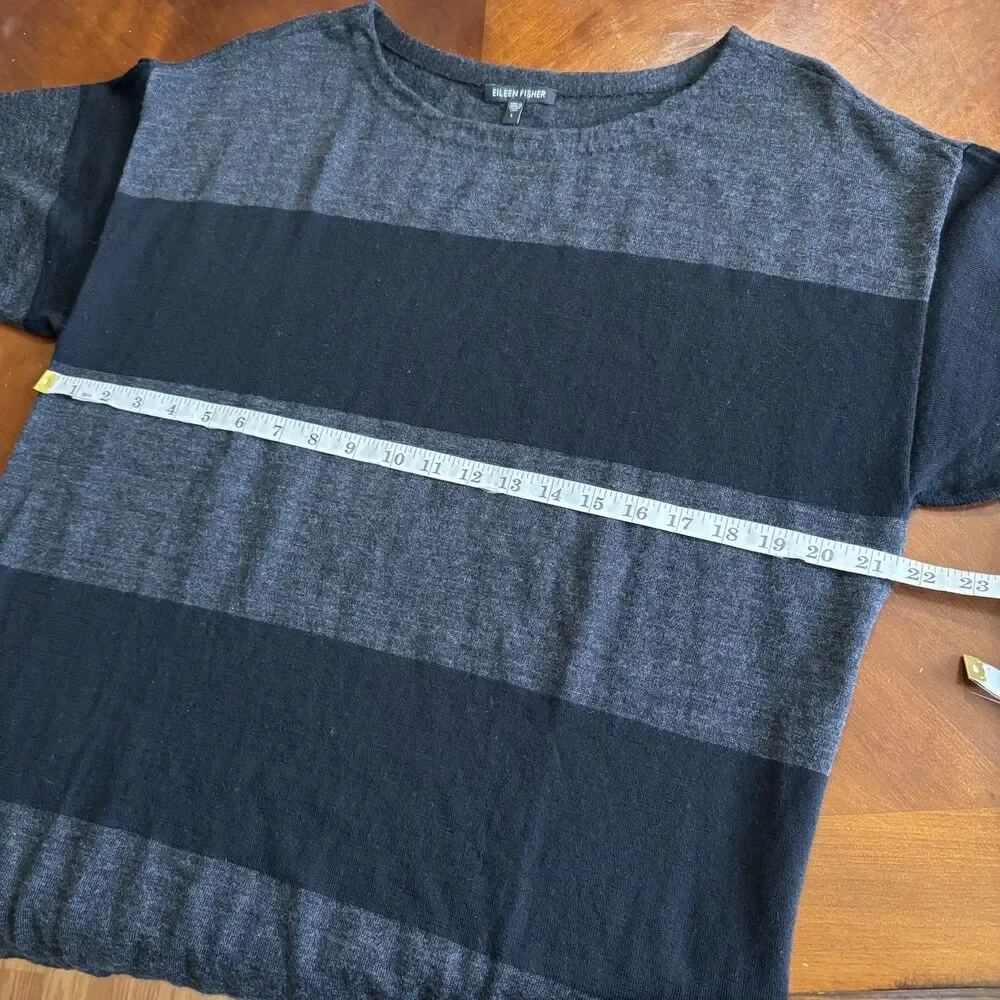 EILEEN FISHER 100% Merino Wool Italian Yarn Black Gray Sz L Sweater Top
